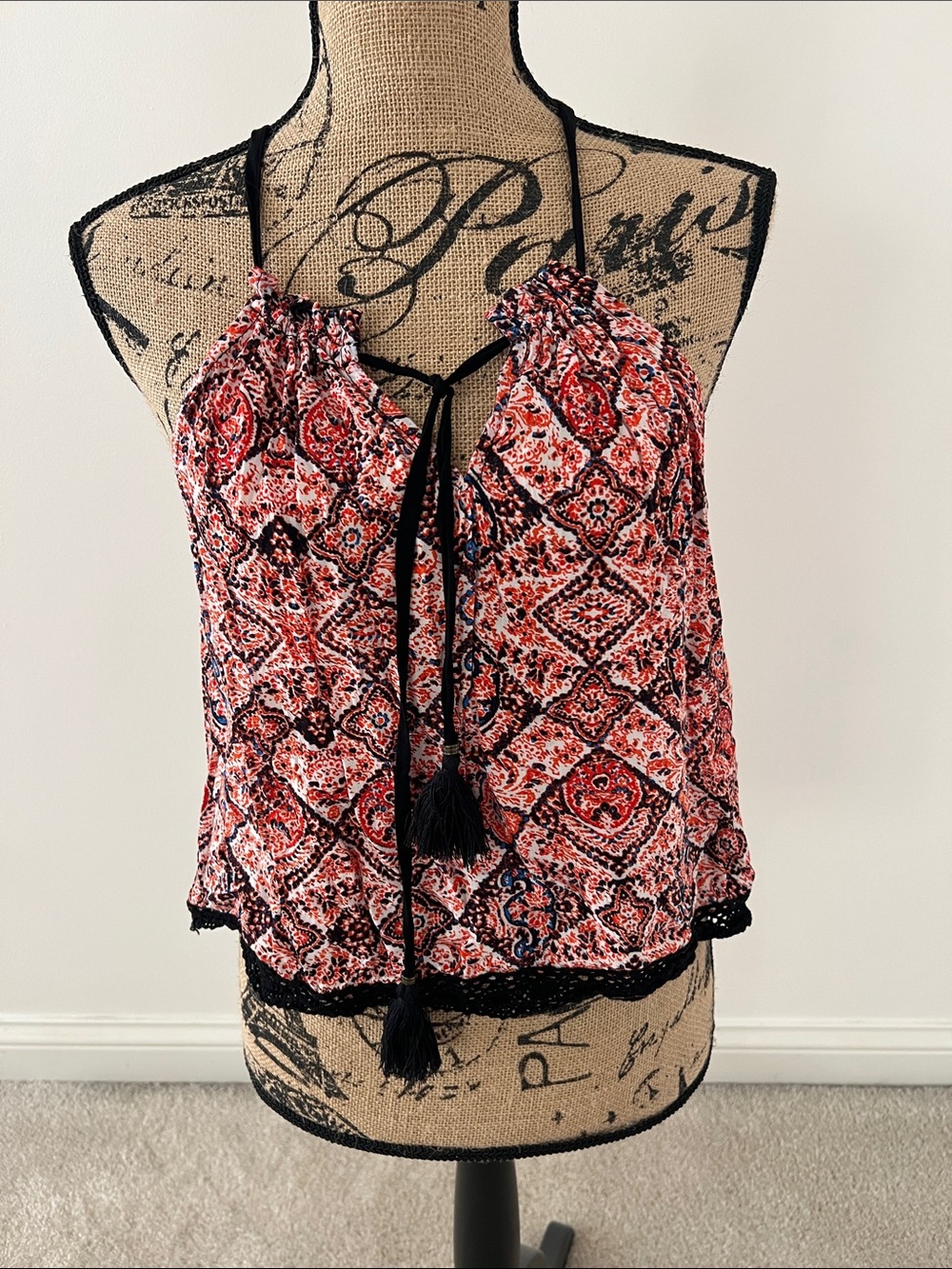 Gypsy 05 Red & Black Boho Tie-Front shirt
